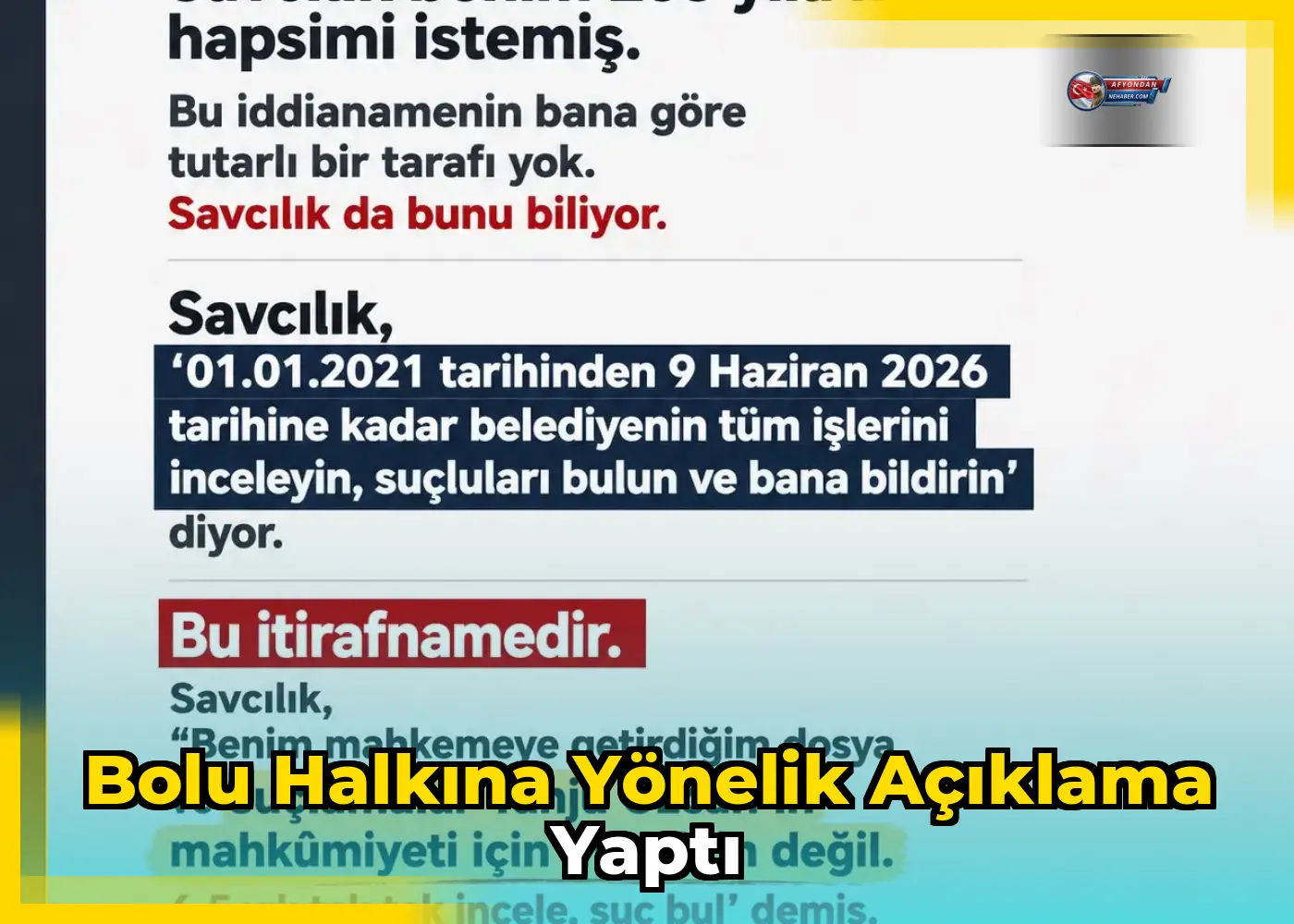 Bolu halkına yönelik açıklama yaptı
