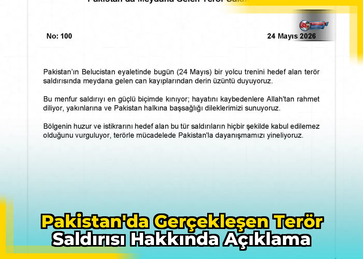 Pakistan'da Gerçekleşen Terör Saldırısı Hakkında Açıklama