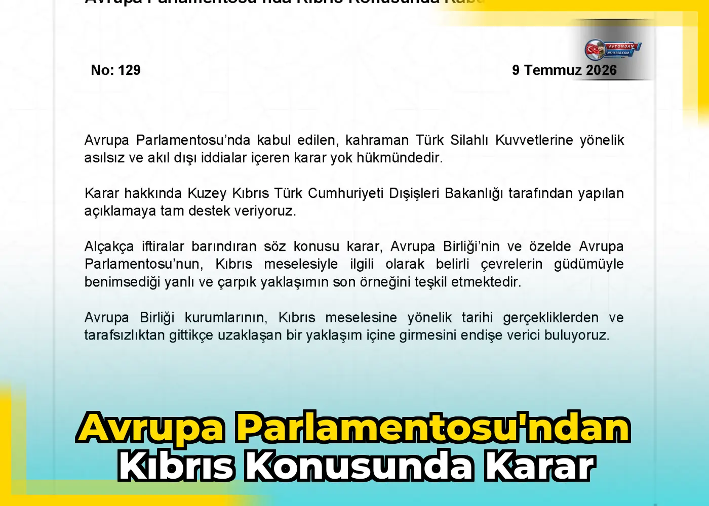 Avrupa Parlamentosu'ndan Kıbrıs Konusunda Karar