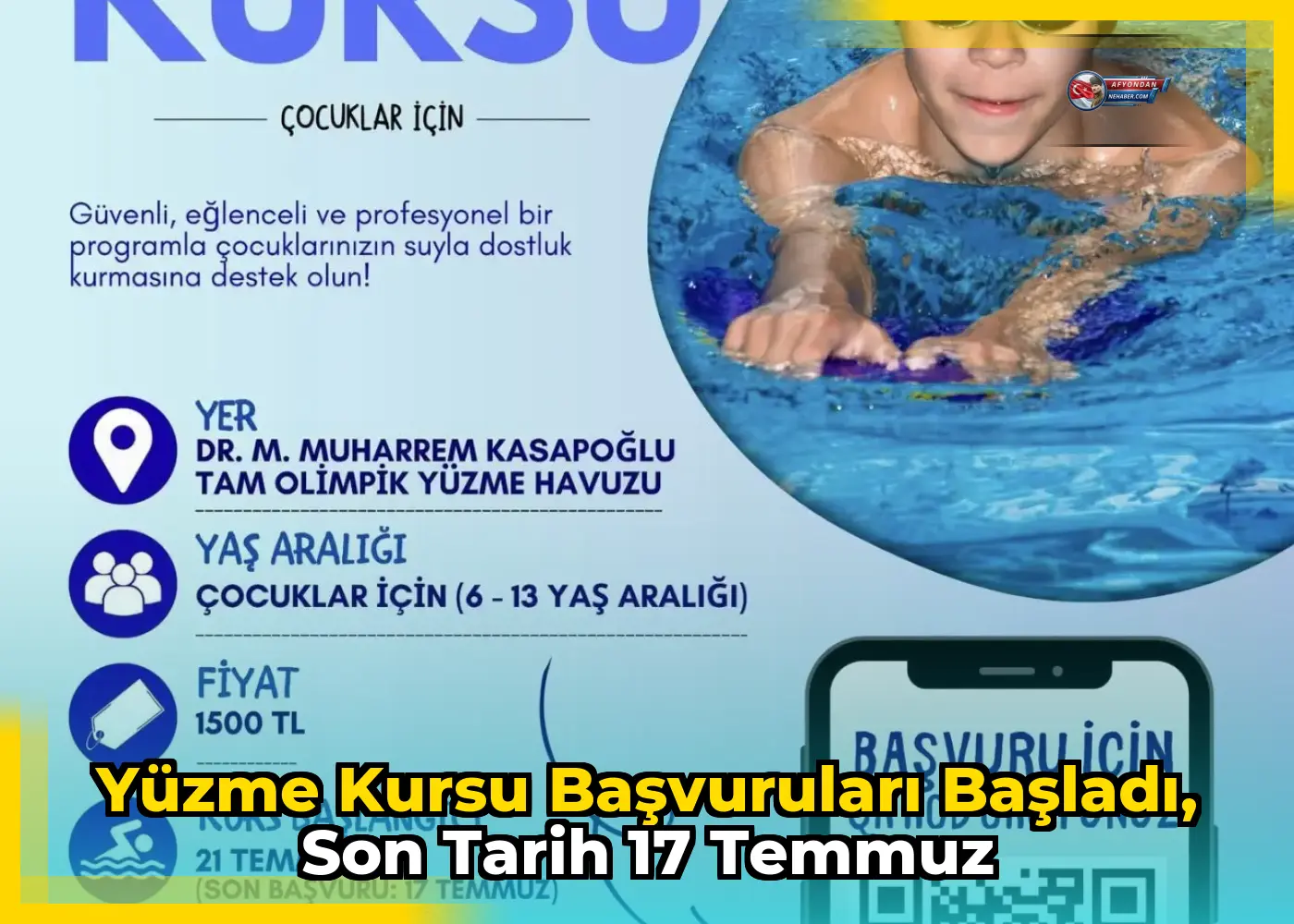 Yüzme kursu başvuruları başladı, son tarih 17 Temmuz