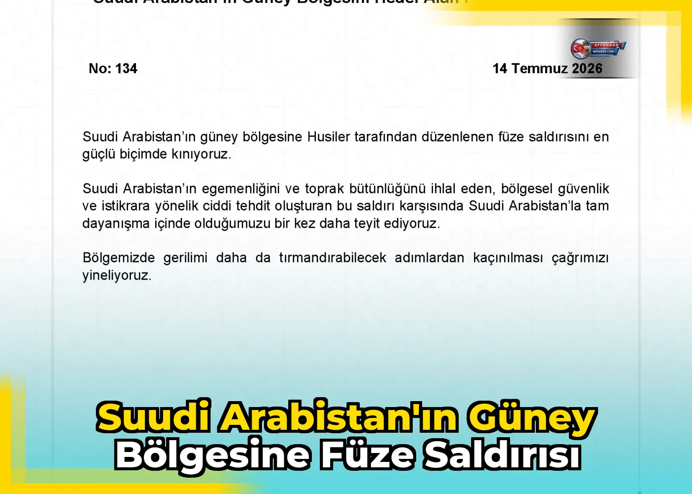 Suudi Arabistan'ın güney bölgesine füze saldırısı