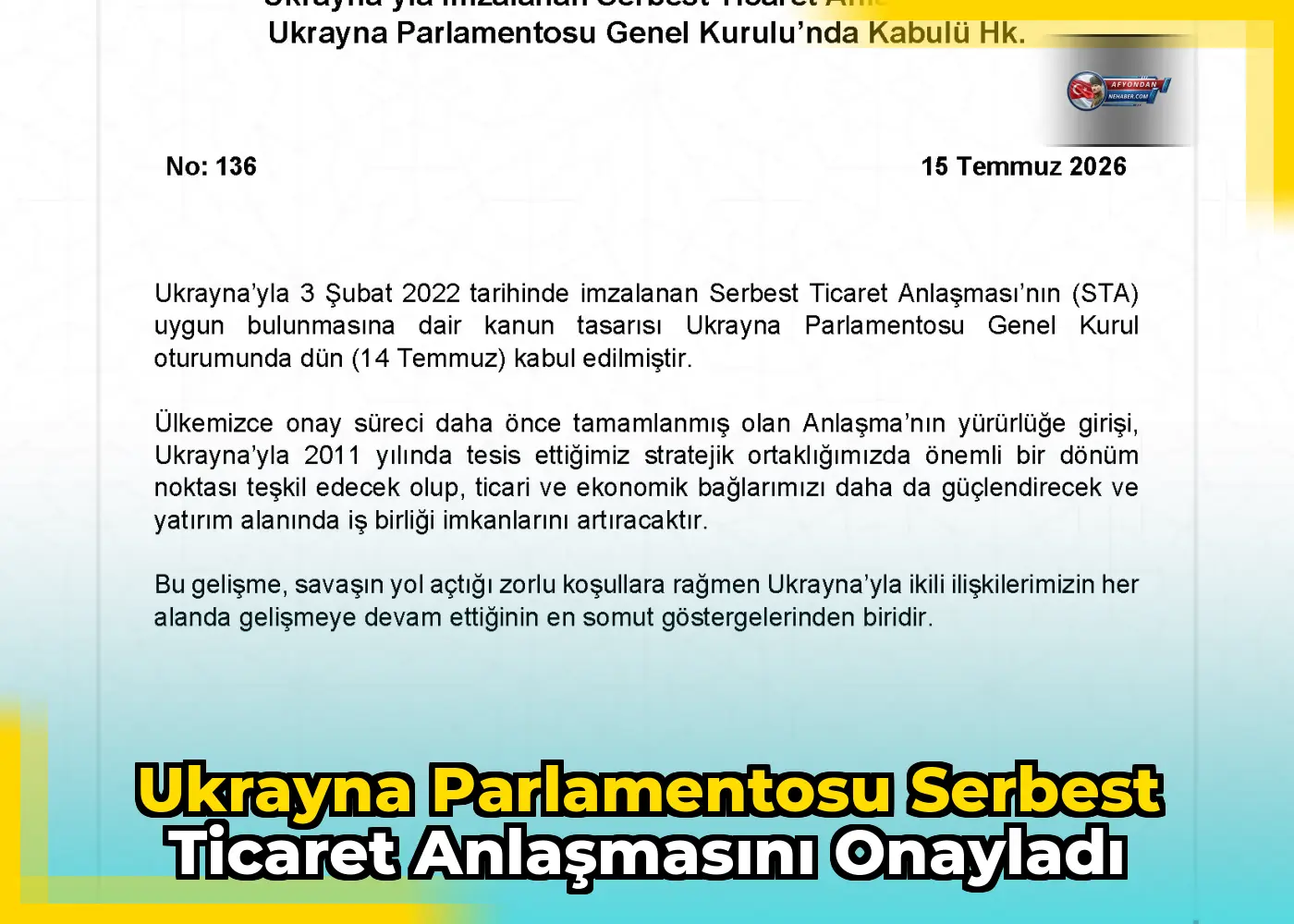 Ukrayna Parlamentosu Serbest Ticaret Anlaşmasını Onayladı