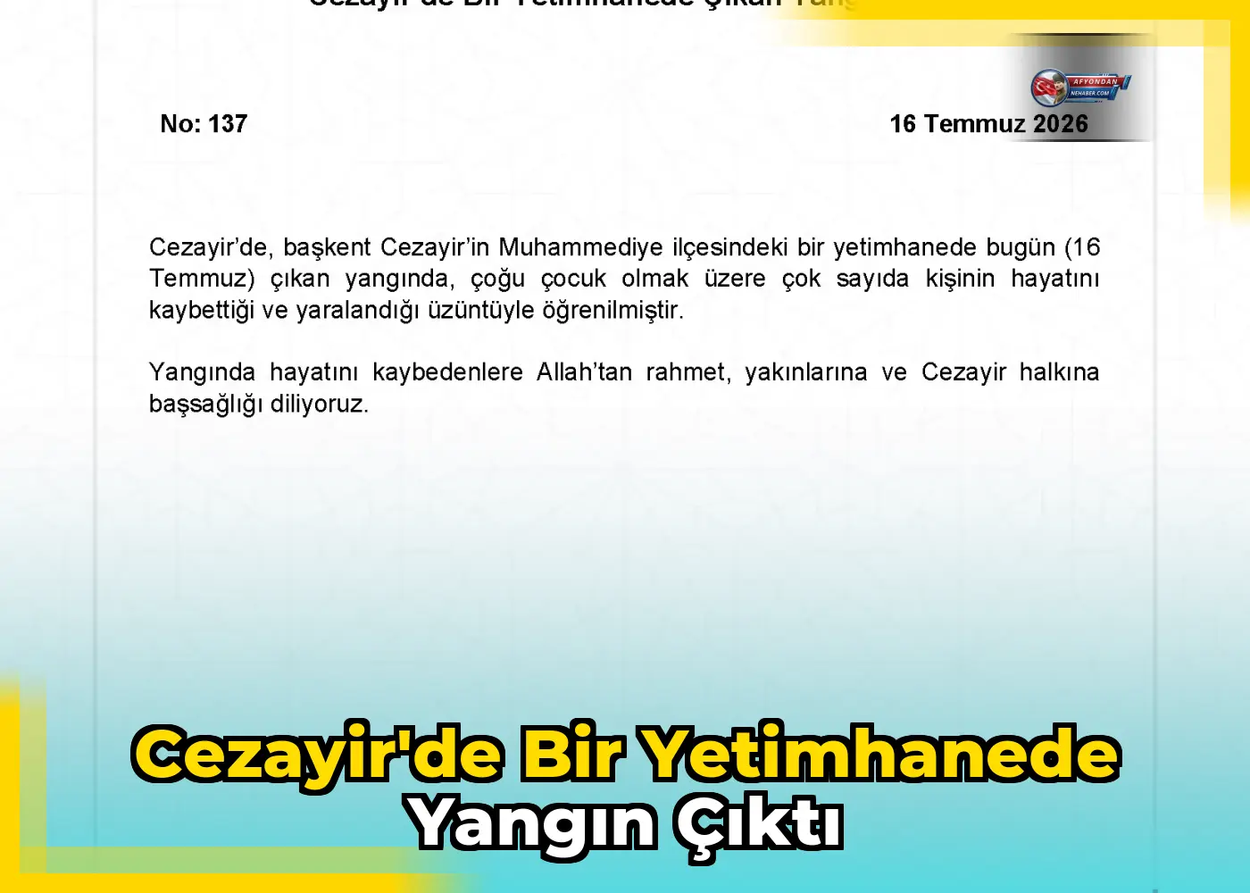 Cezayir'de bir yetimhanede yangın çıktı