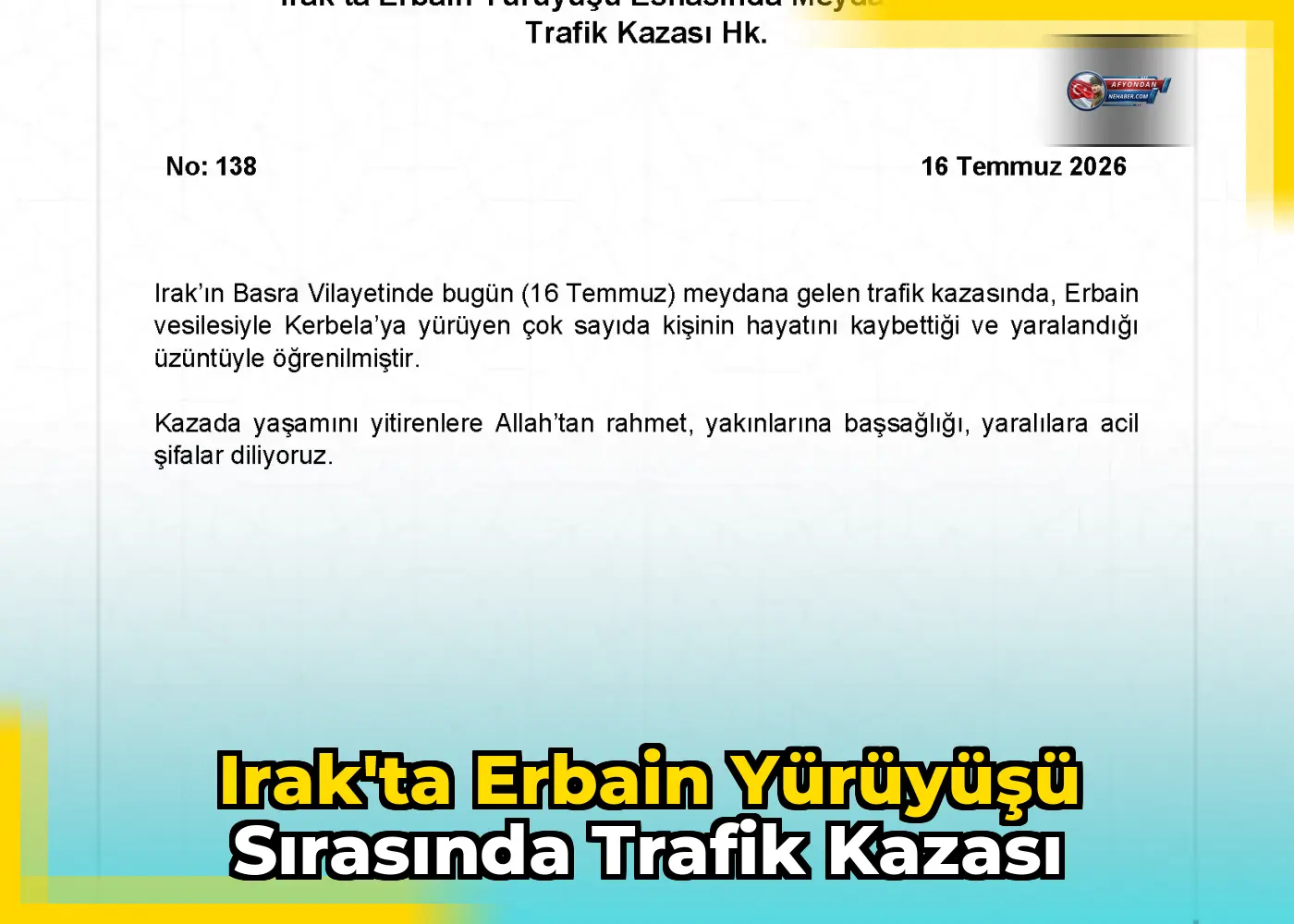 Irak'ta Erbain Yürüyüşü Sırasında Trafik Kazası