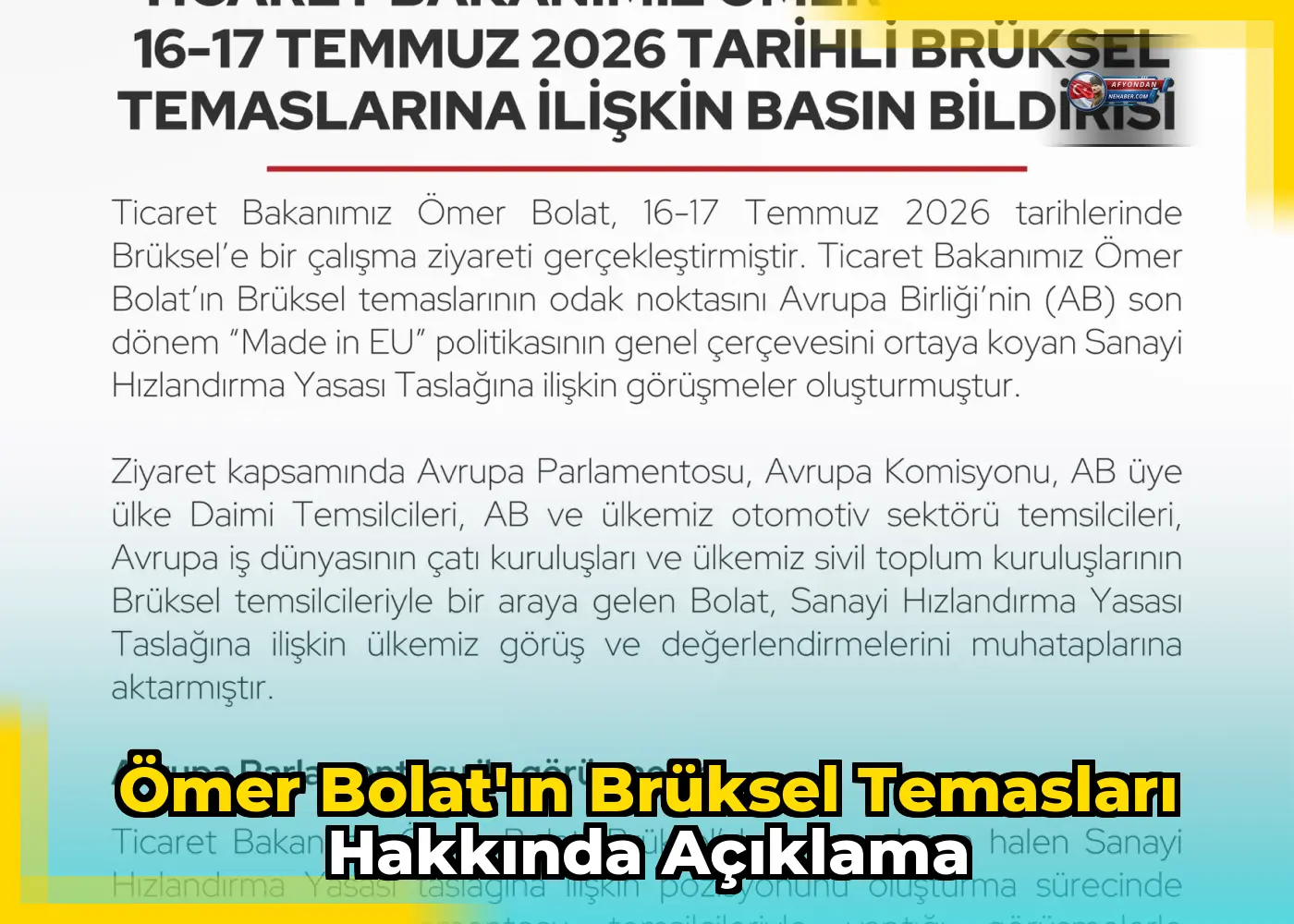 Ömer Bolat'ın Brüksel Temasları Hakkında Açıklama