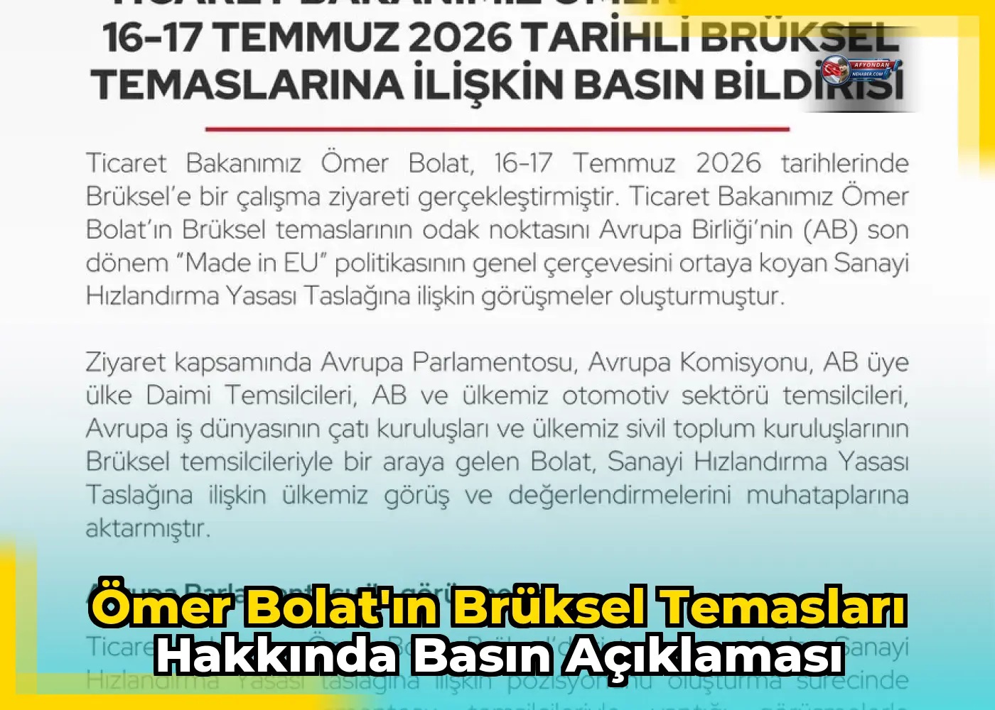 Ömer Bolat'ın Brüksel Temasları Hakkında Basın Açıklaması