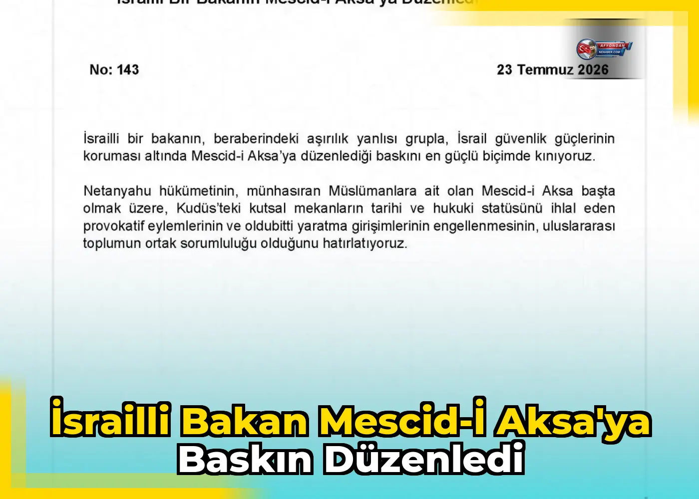 İsrailli Bakan Mescid-i Aksa'ya Baskın Düzenledi