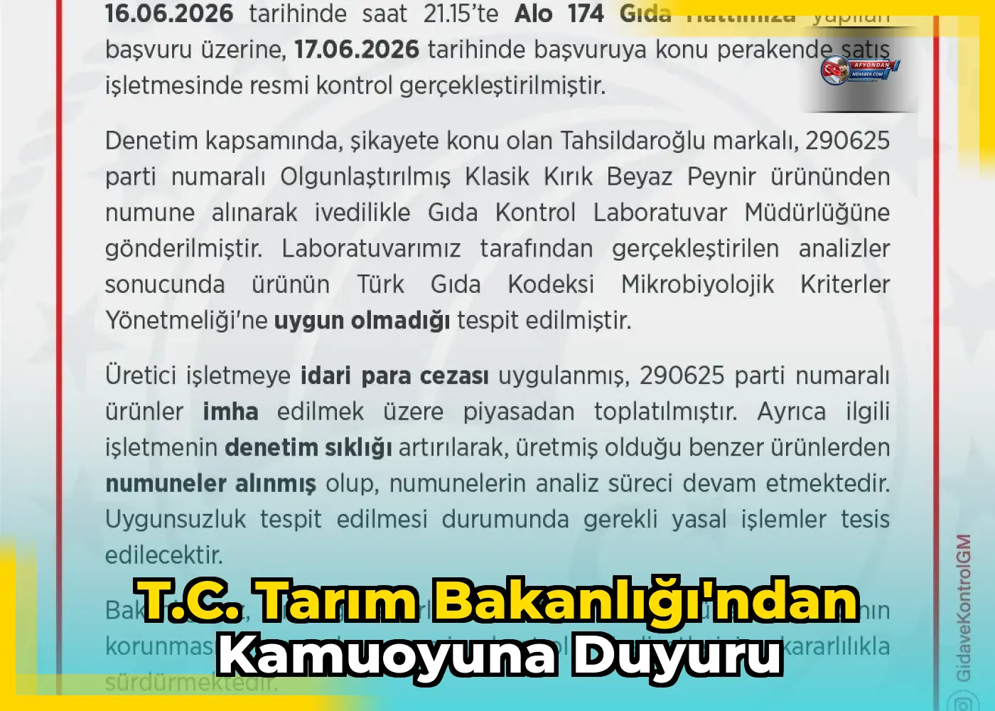T.C. Tarım Bakanlığı'ndan Kamuoyuna Duyuru