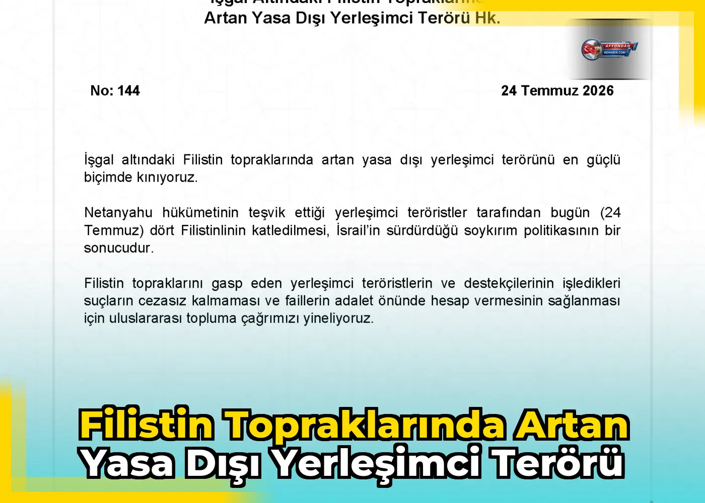 Filistin topraklarında artan yasa dışı yerleşimci terörü