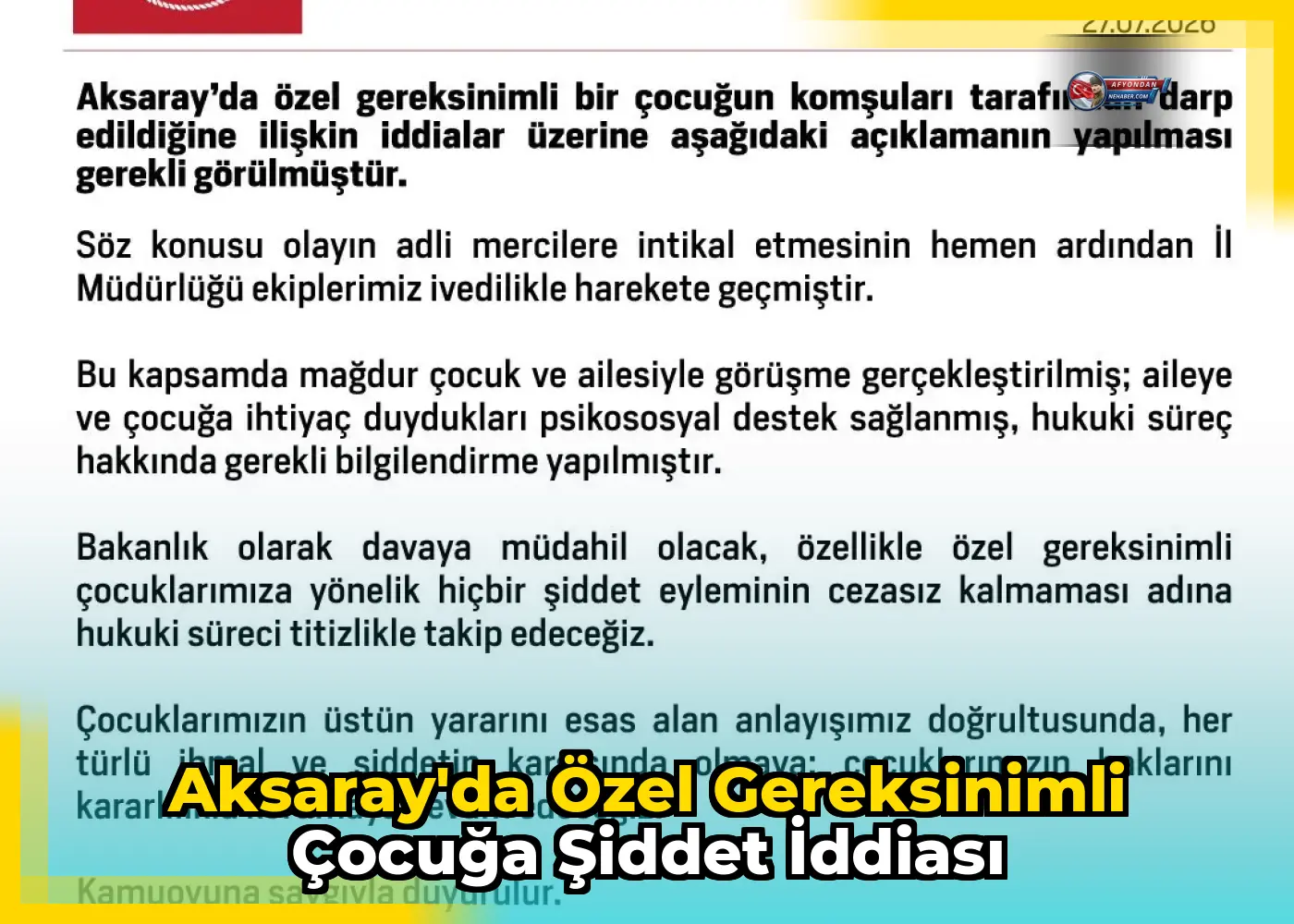 Aksaray'da Özel Gereksinimli Çocuğa Şiddet İddiası