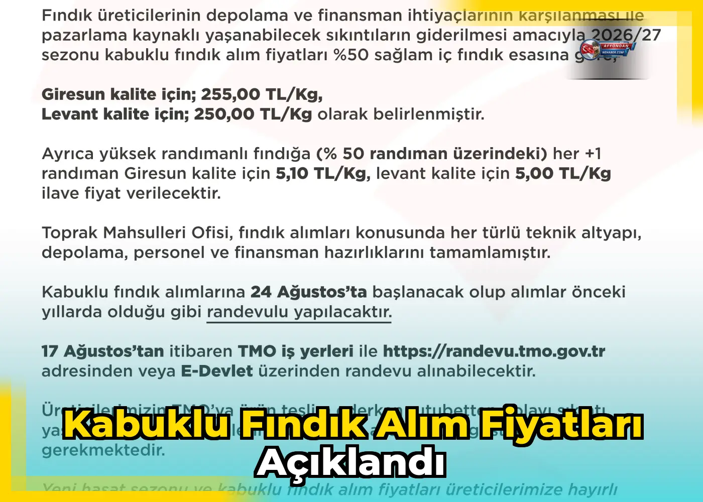 Kabuklu fındık alım fiyatları açıklandı