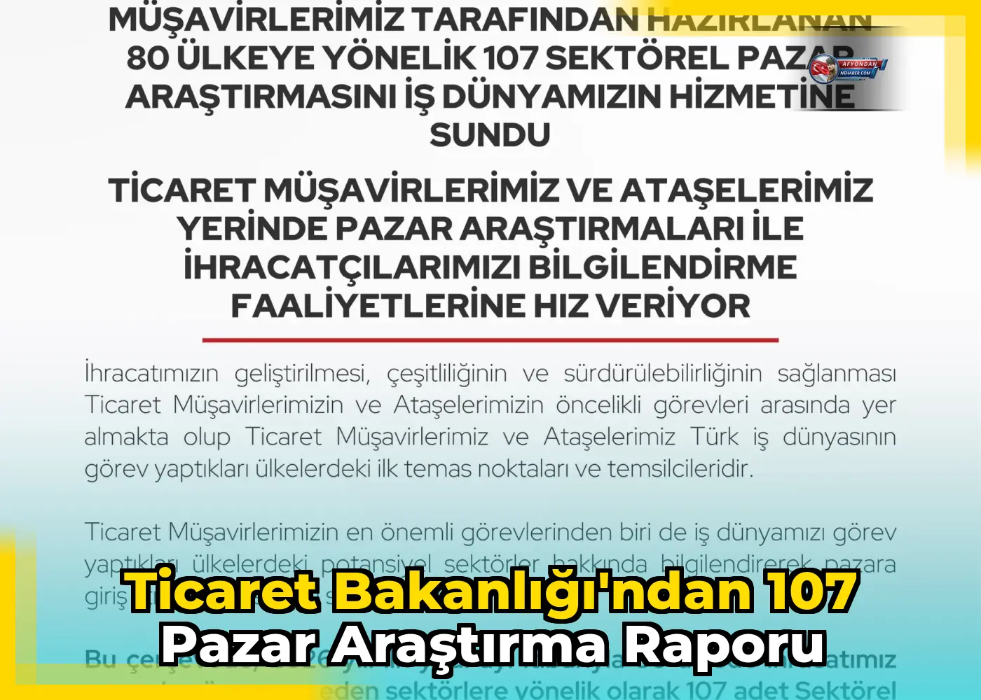 Ticaret Bakanlığı'ndan 107 Pazar Araştırma Raporu