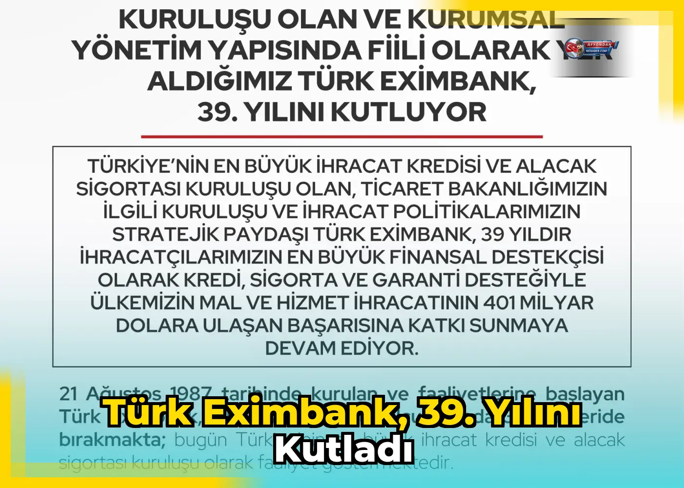 Türk Eximbank, 39. yılını kutladı