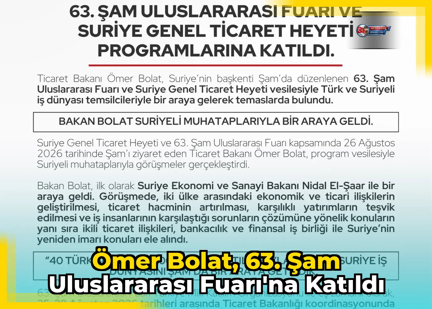 Ömer Bolat, 63. Şam Uluslararası Fuarı'na katıldı