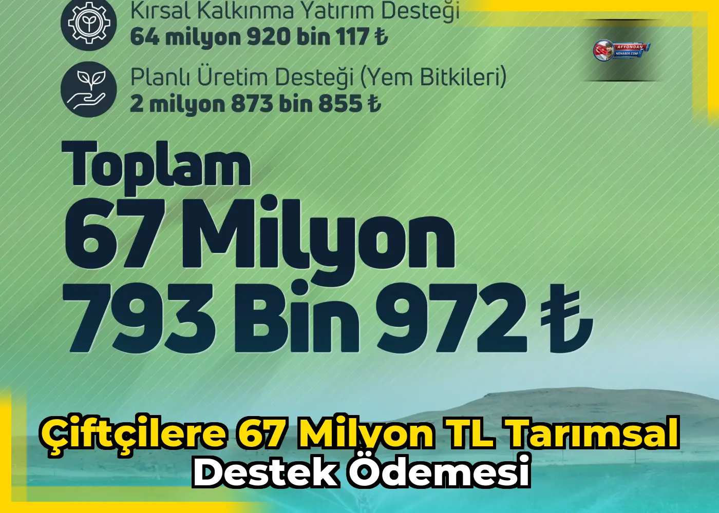 Çiftçilere 67 milyon TL tarımsal destek ödemesi