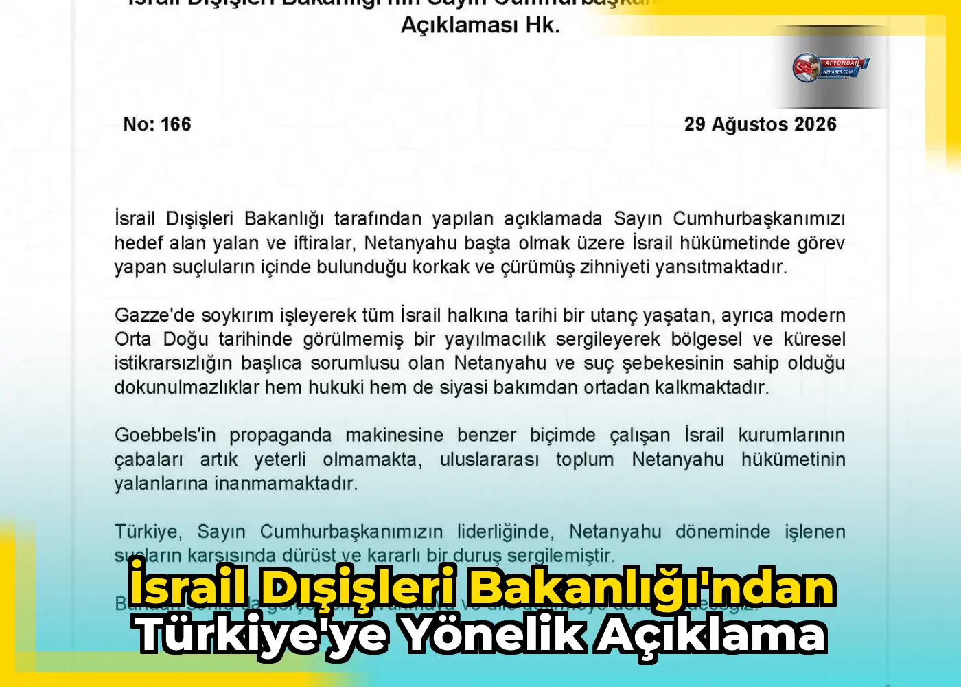 İsrail Dışişleri Bakanlığı'ndan Türkiye'ye yönelik açıklama