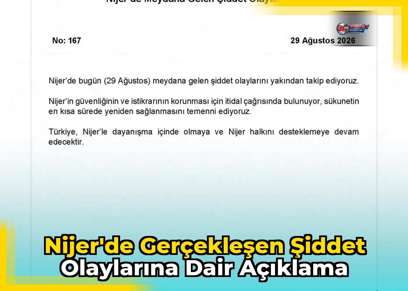 Nijer'de Gerçekleşen Şiddet Olaylarına Dair Açıklama