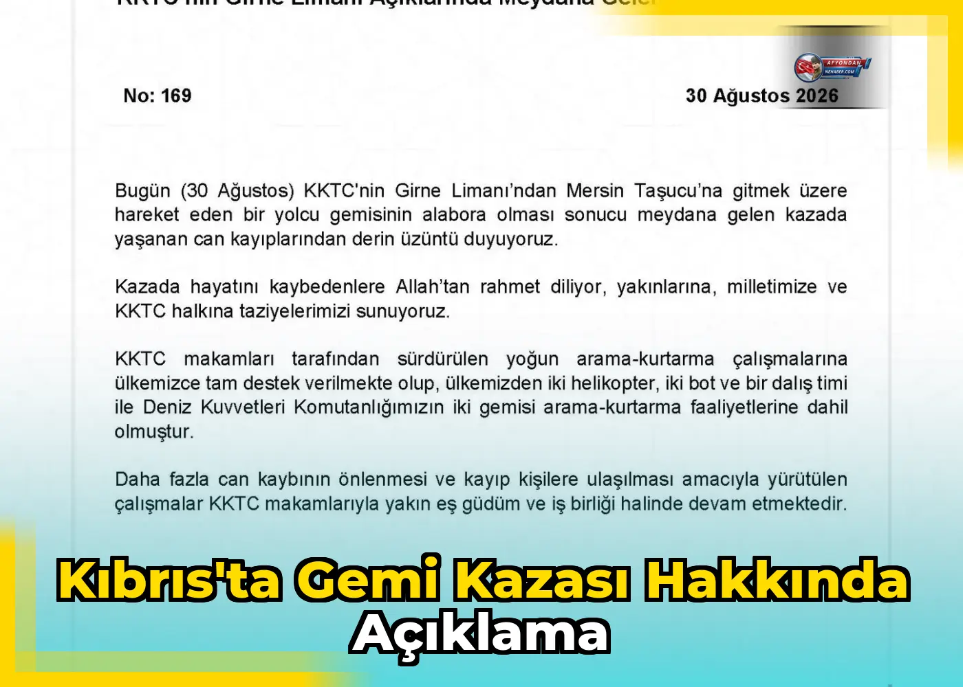 Kıbrıs'ta Gemi Kazası Hakkında Açıklama