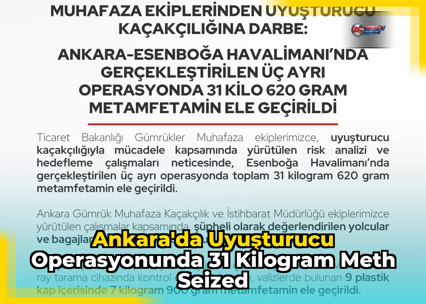 Ankara'da Uyuşturucu Operasyonunda 31 Kilogram Meth Seized