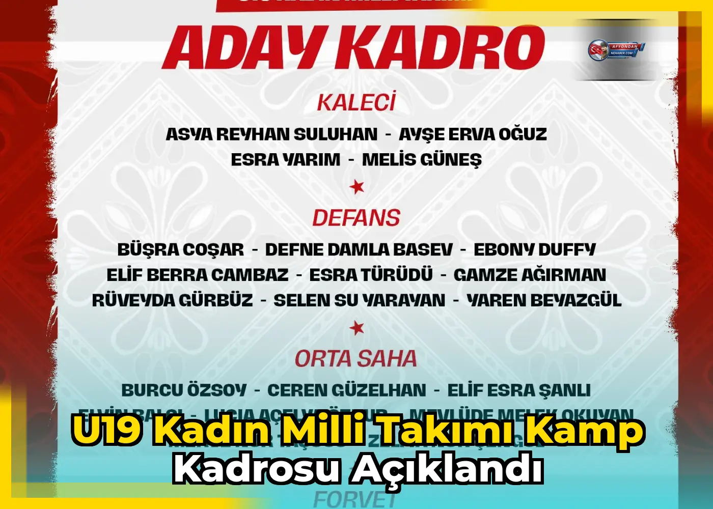 U19 Kadın Milli Takımı kamp kadrosu açıklandı
