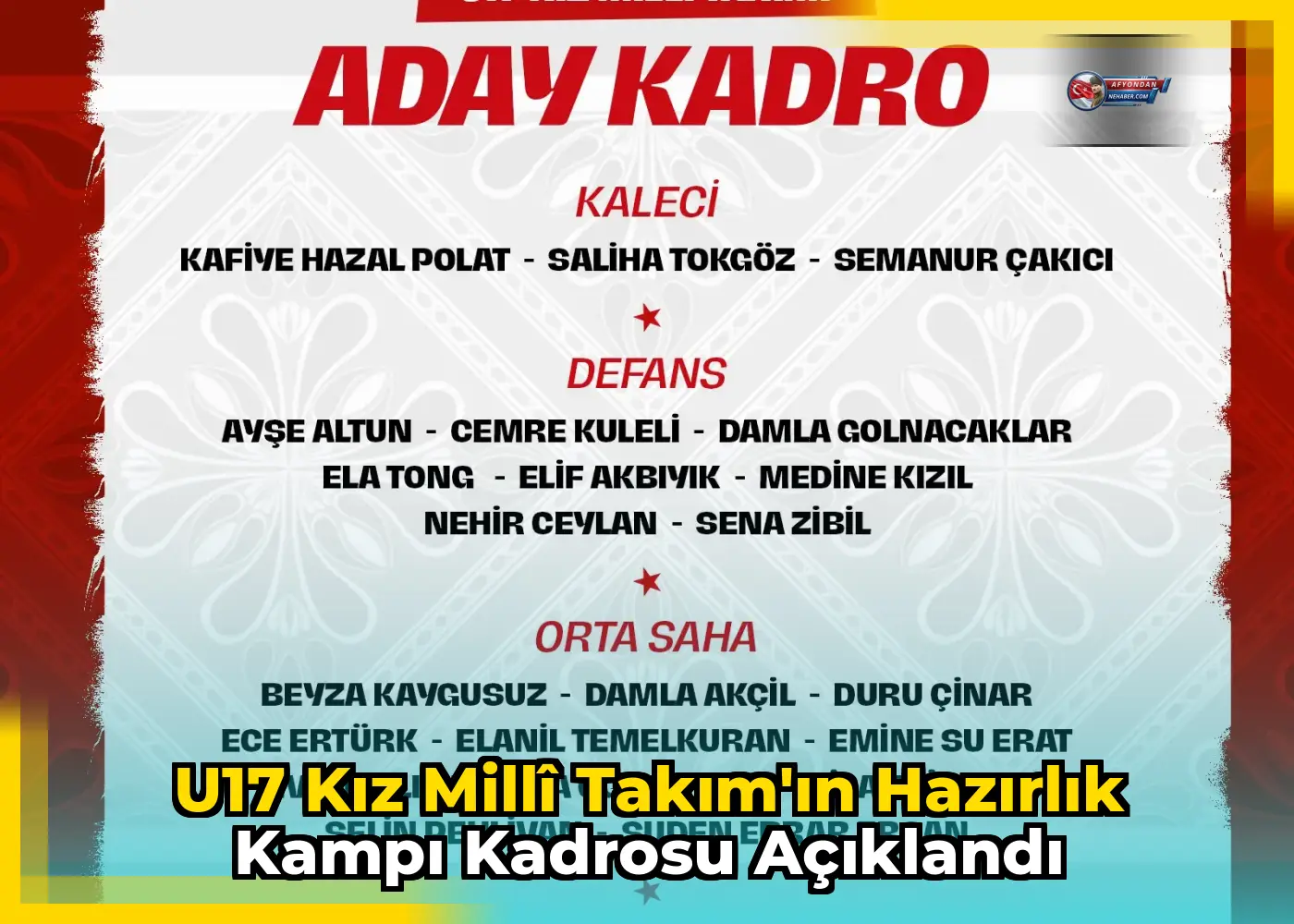 U17 Kız Millî Takım'ın hazırlık kampı kadrosu açıklandı