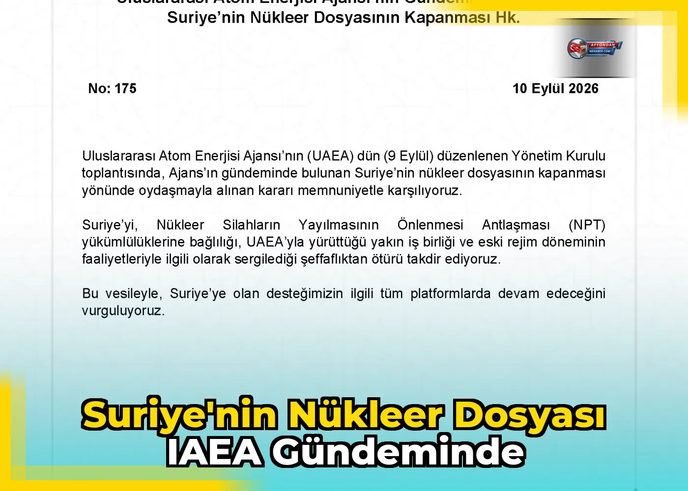 Suriye'nin Nükleer Dosyası IAEA Gündeminde