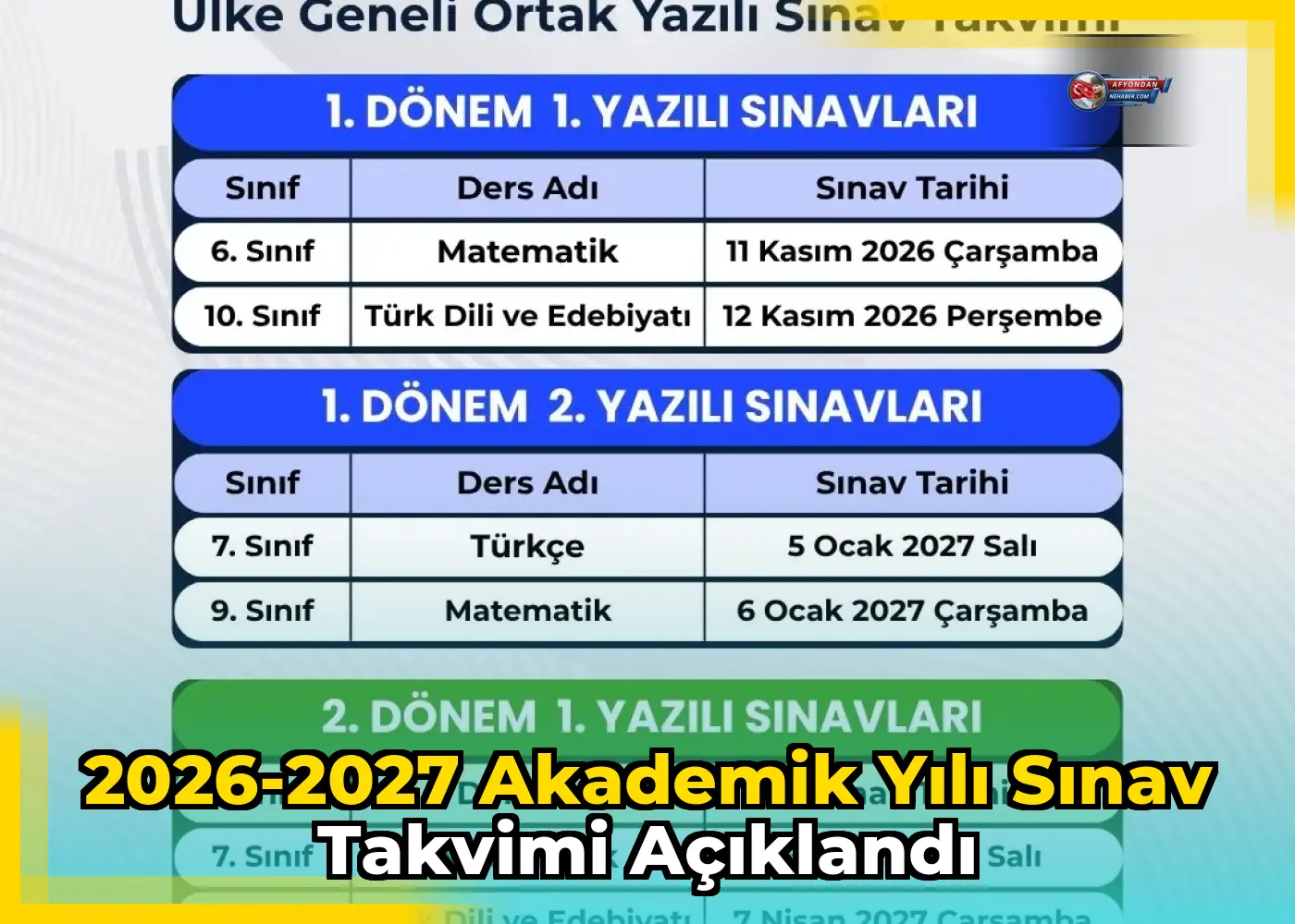 2026-2027 Akademik Yılı Sınav Takvimi Açıklandı