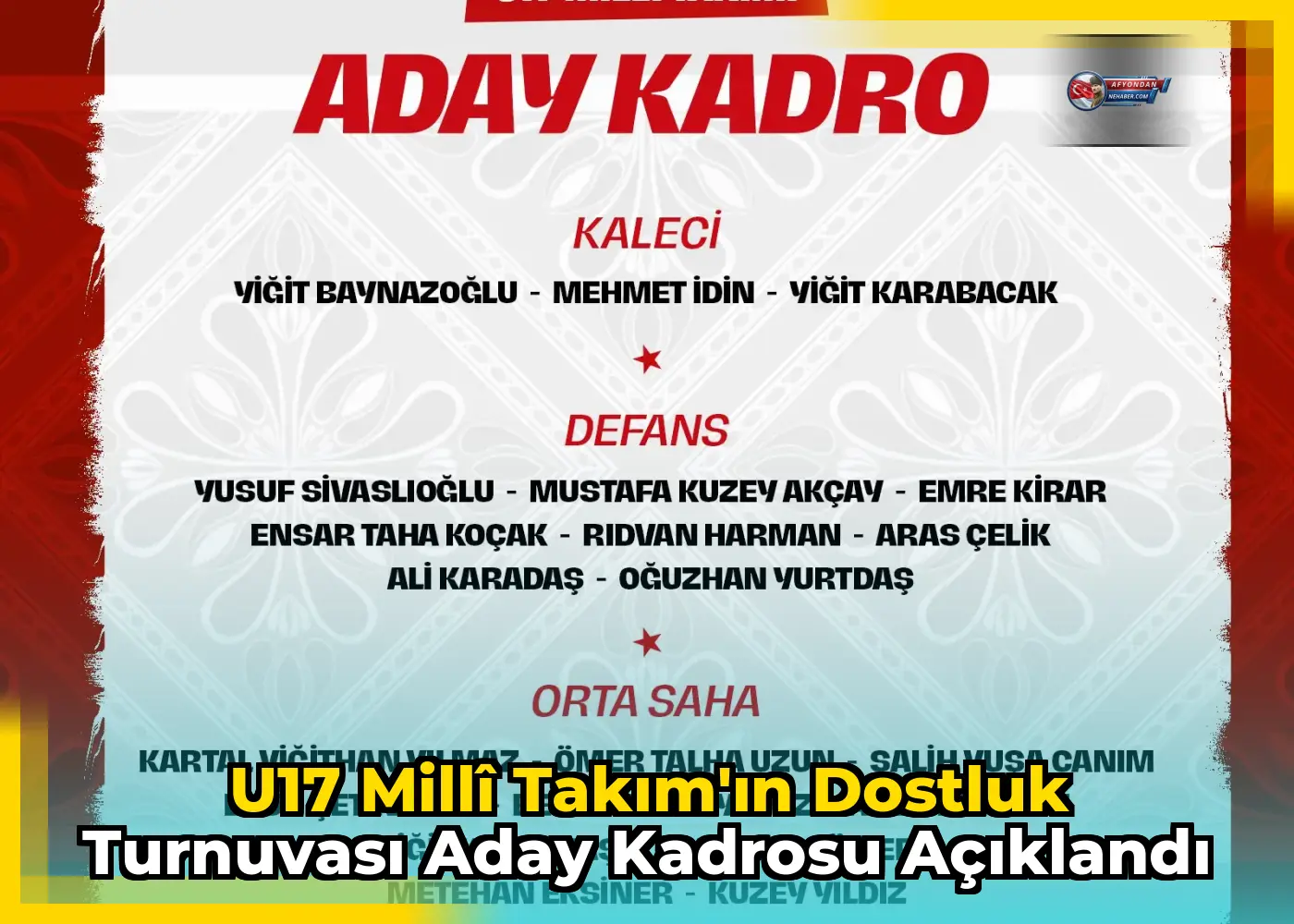 U17 Millî Takım'ın Dostluk Turnuvası Aday Kadrosu Açıklandı