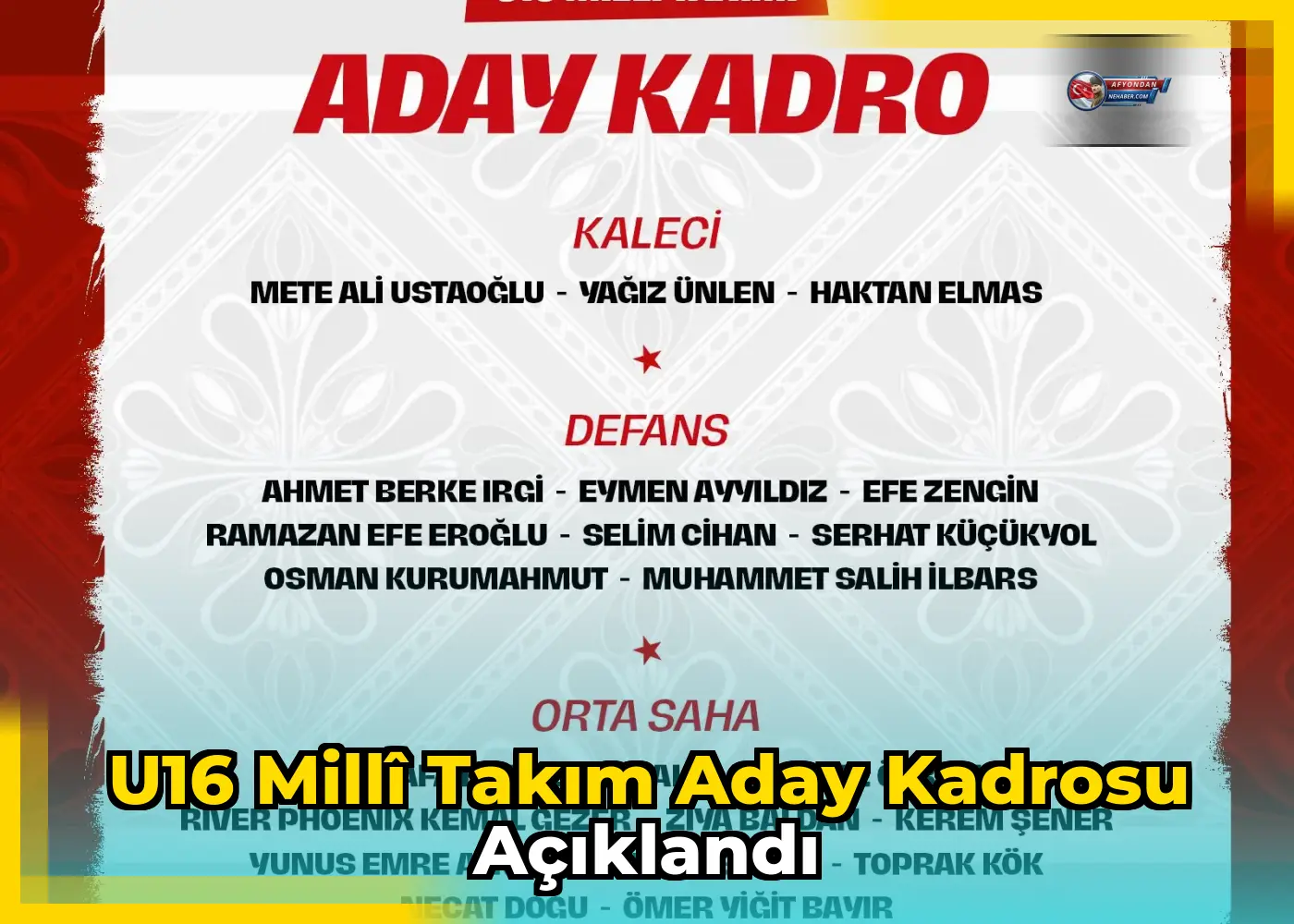 U16 Millî Takım Aday Kadrosu Açıklandı