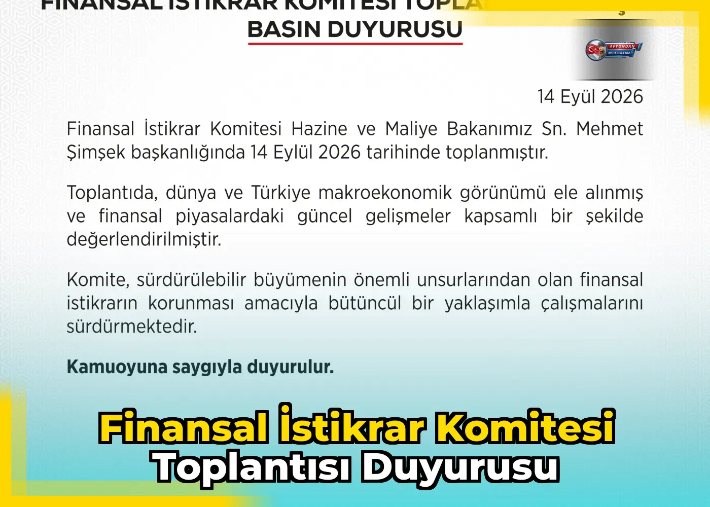 Finansal İstikrar Komitesi Toplantısı Duyurusu