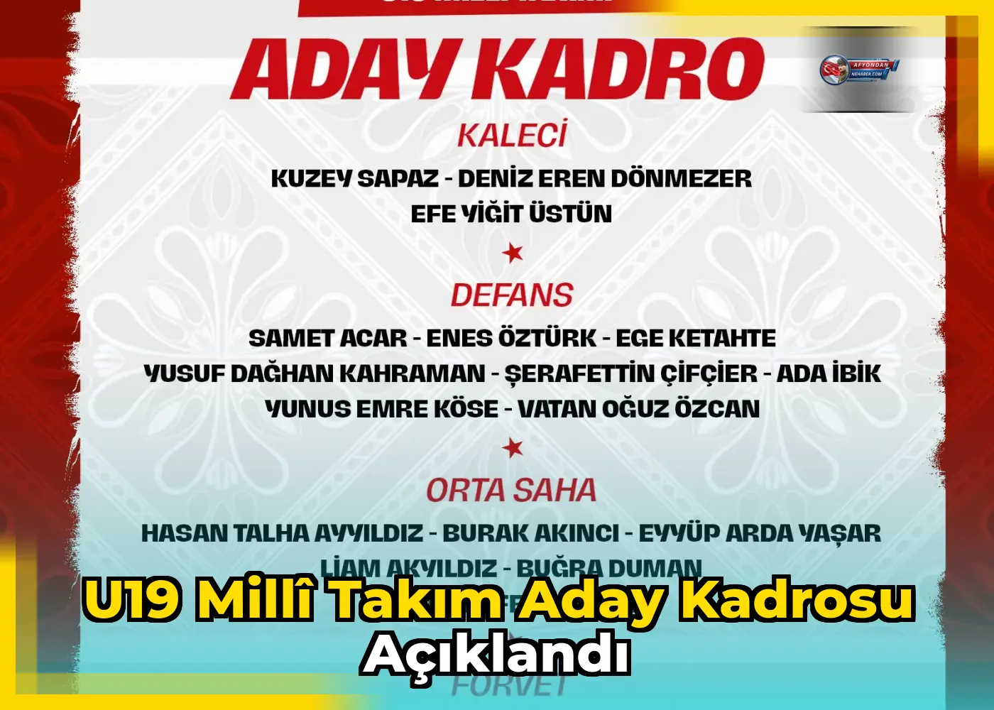 U19 Millî Takım aday kadrosu açıklandı