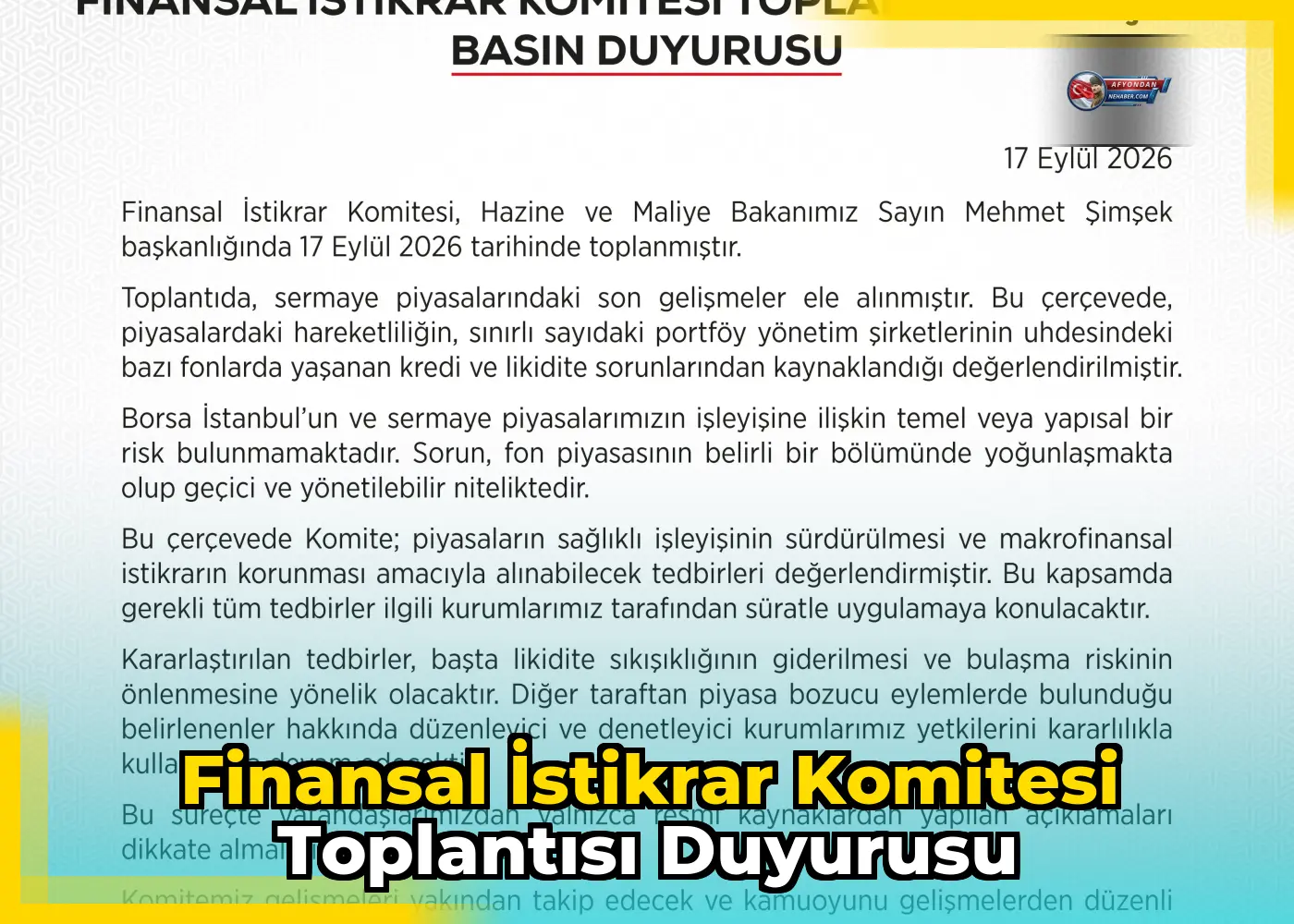 Finansal İstikrar Komitesi Toplantısı Duyurusu