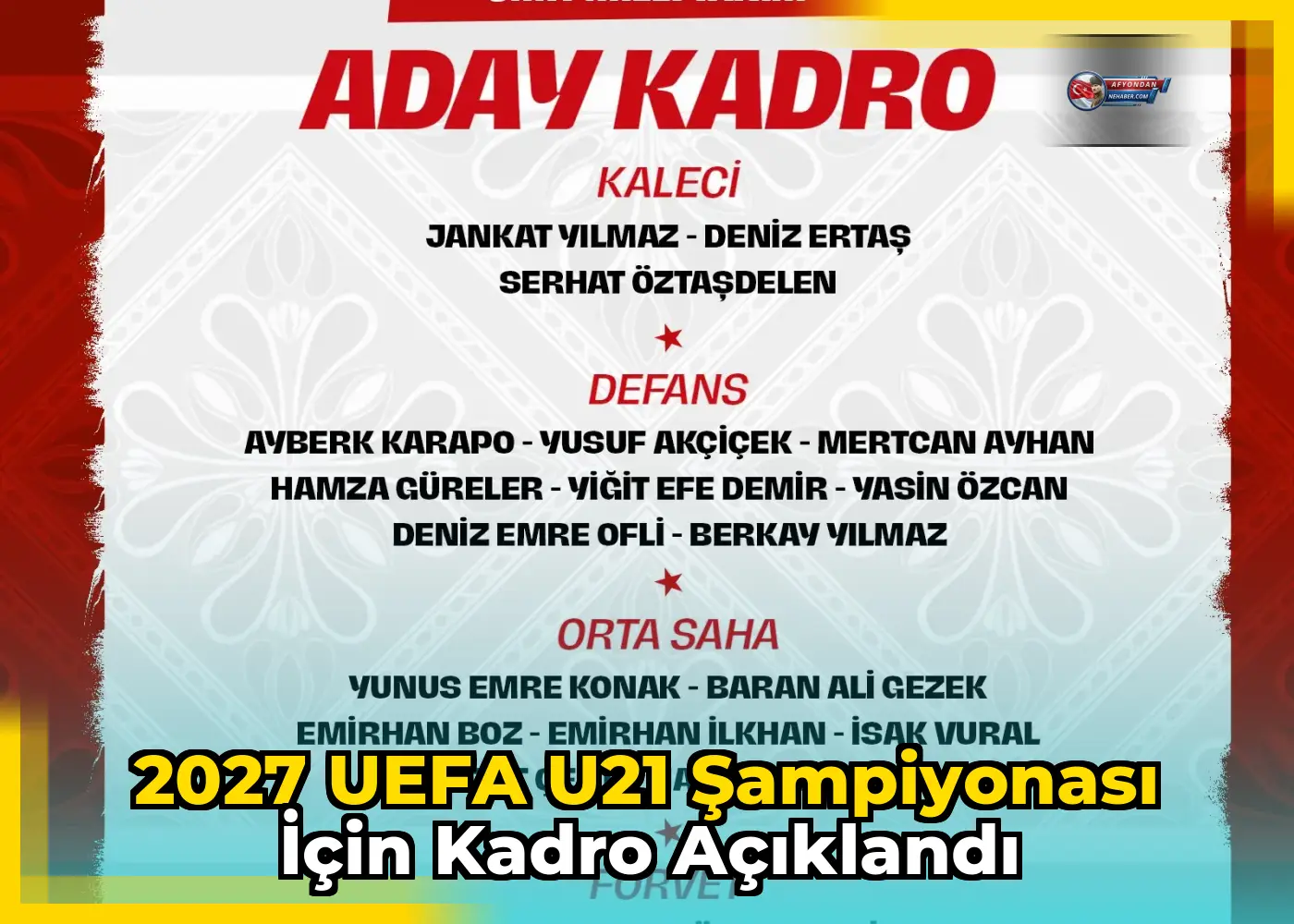 2027 UEFA U21 Şampiyonası için kadro açıklandı