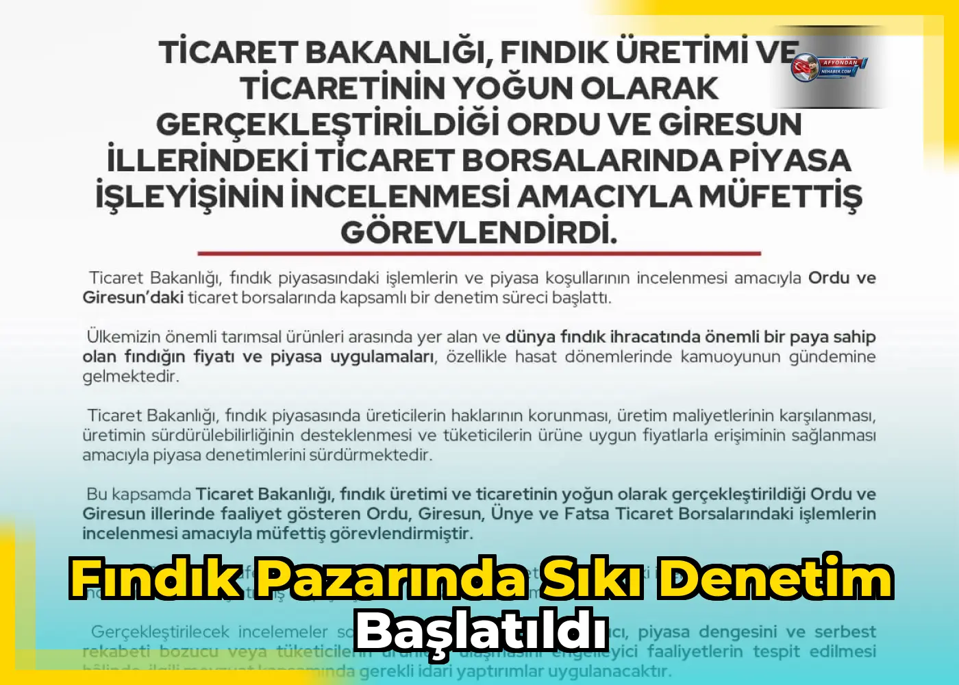 Fındık Pazarında Sıkı Denetim Başlatıldı