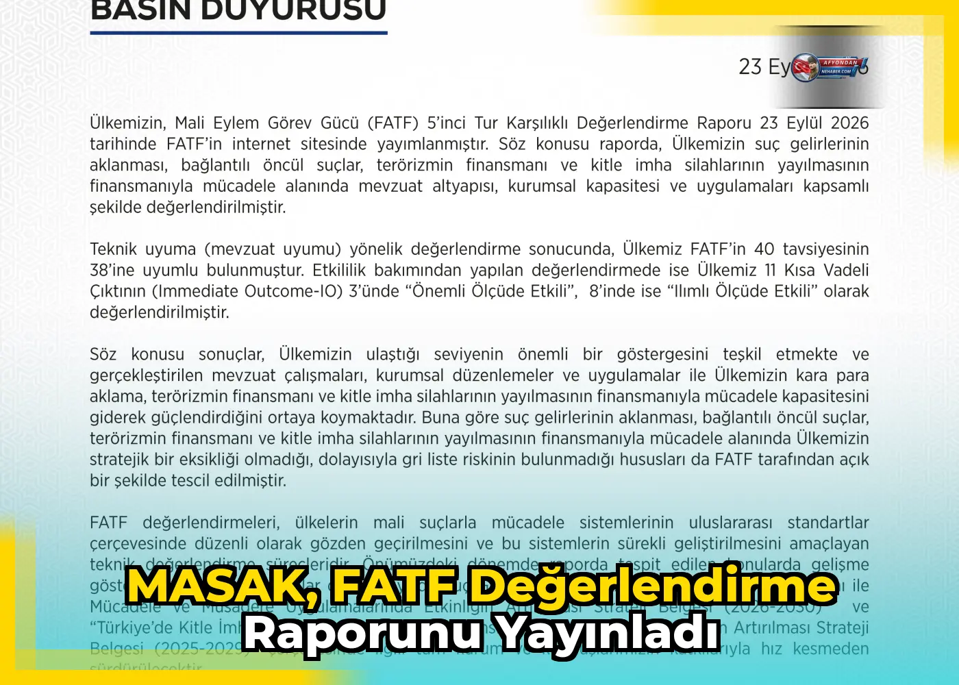 MASAK, FATF Değerlendirme Raporunu Yayınladı