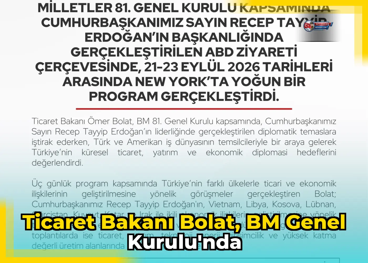 Ticaret Bakanı Bolat, BM Genel Kurulu'nda