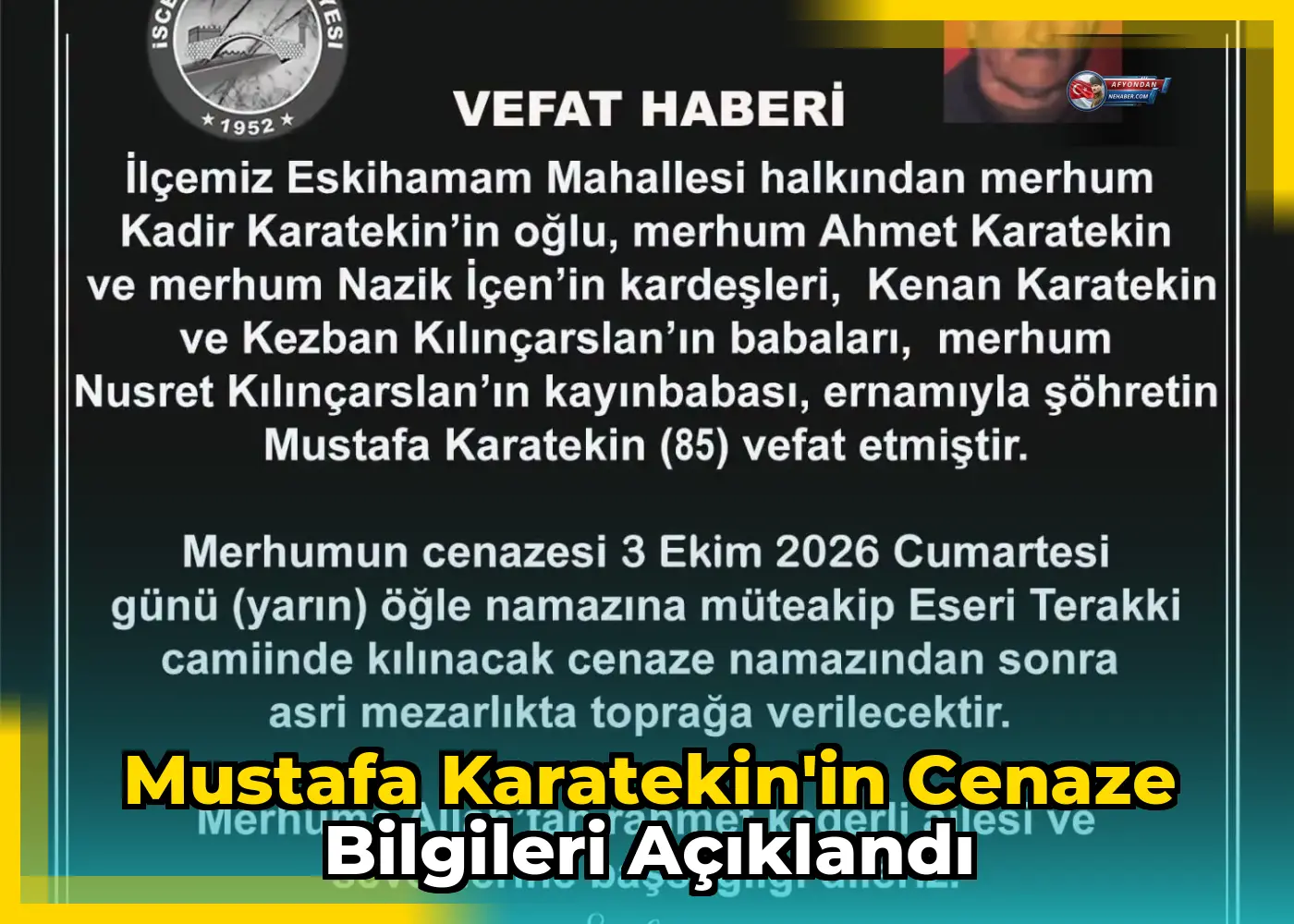 Mustafa Karatekin'in cenaze bilgileri açıklandı