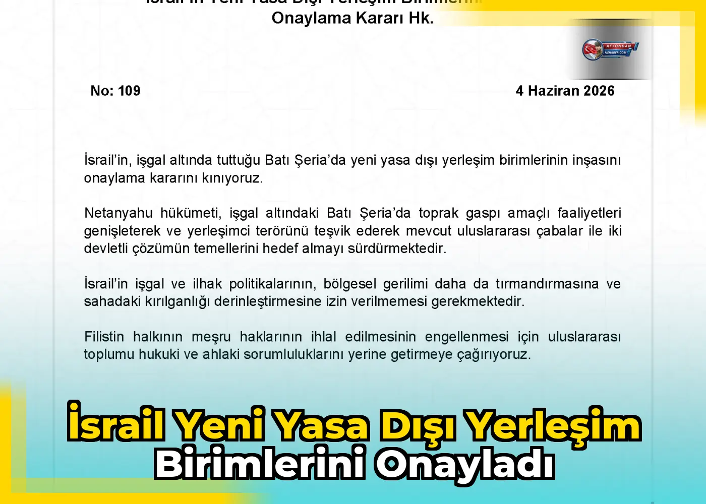 İsrail yeni yasa dışı yerleşim birimlerini onayladı