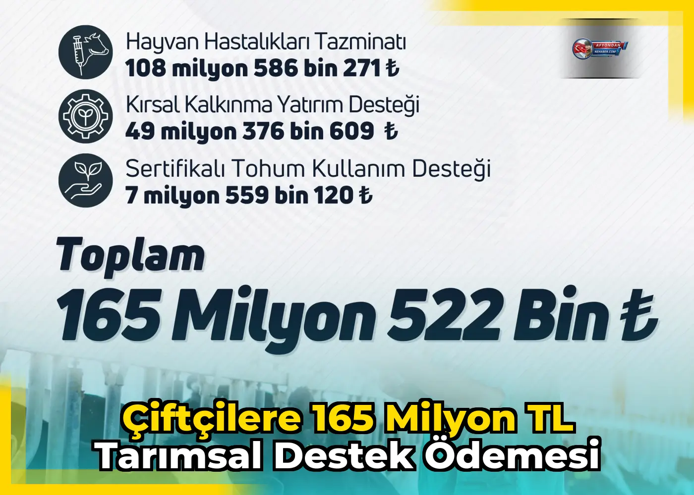 Çiftçilere 165 milyon TL tarımsal destek ödemesi