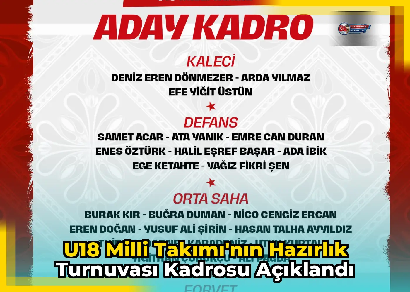 U18 Milli Takımı'nın hazırlık turnuvası kadrosu açıklandı